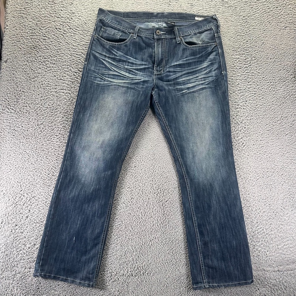 Buffalo David Bitton Driven Jeans Mens 38x32 Blue Cotton Denim Straight Faded